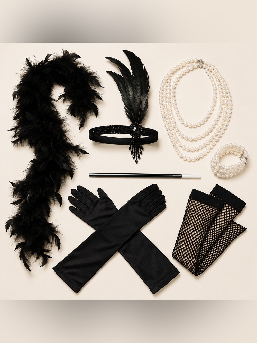 7-Piece 1920s Flapper Costume Set | Gatsby Party Accessories | New